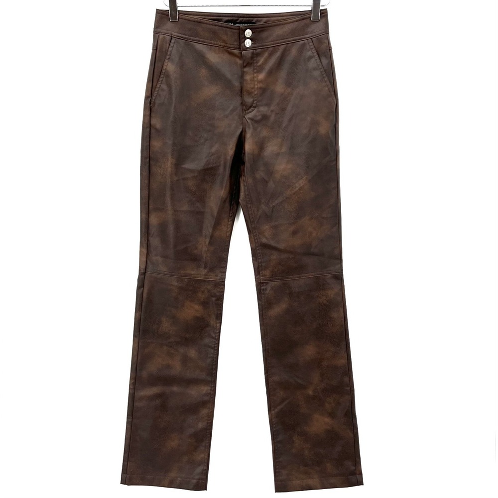 Zara Brown Vegan Leather Pants Size XS High Waisted Straight Leg‎ Trousers Chic